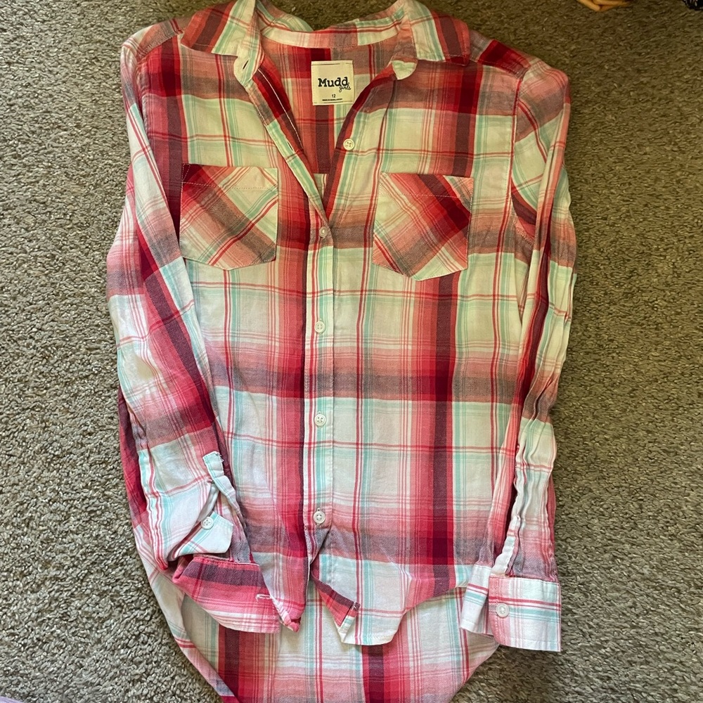 Girls Mudd size 12 plaid button down shirt